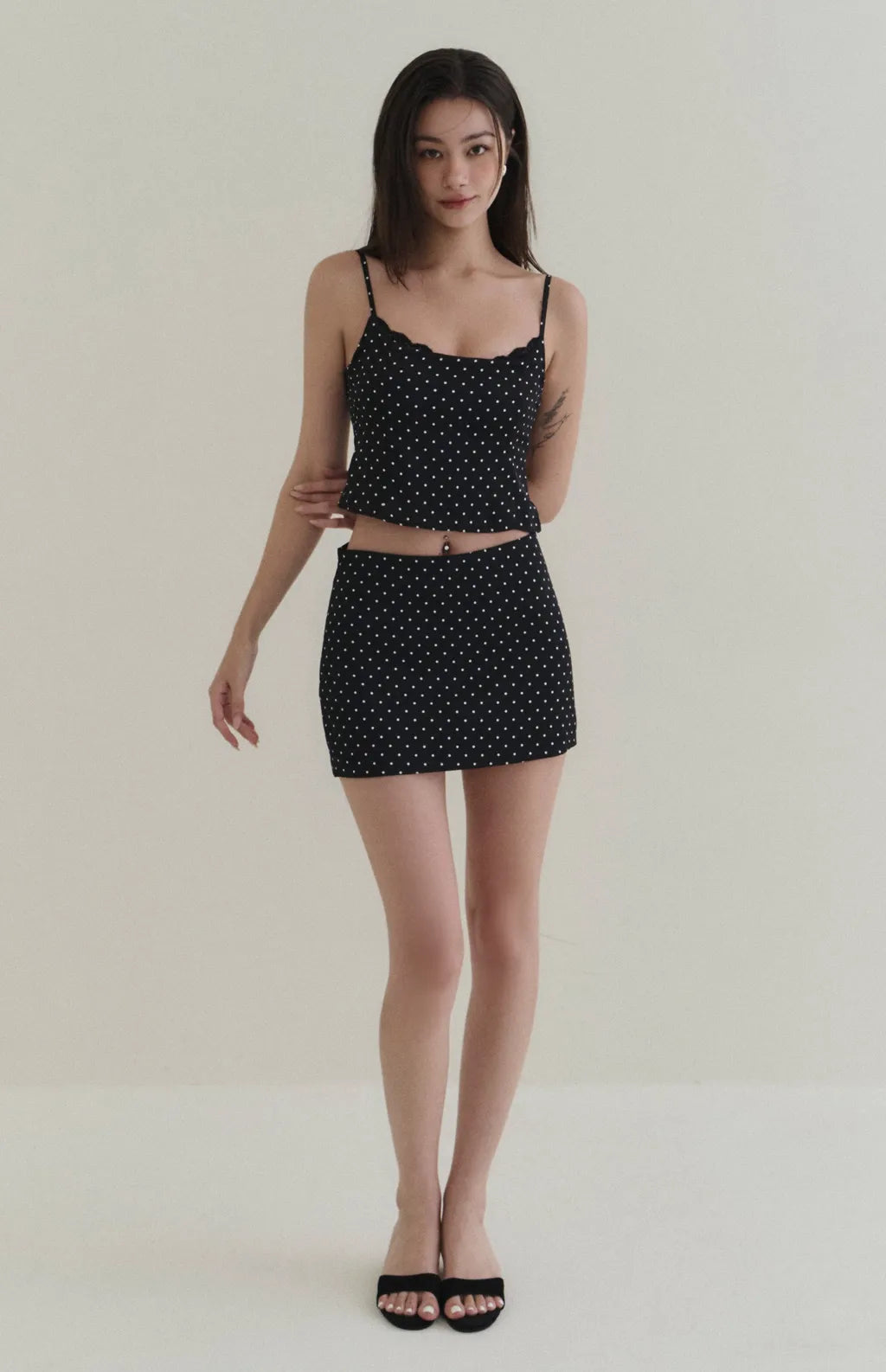 Polka-Dot Lace-Trim Cami Bra Top<br/>波點蕾絲細肩Bra Top