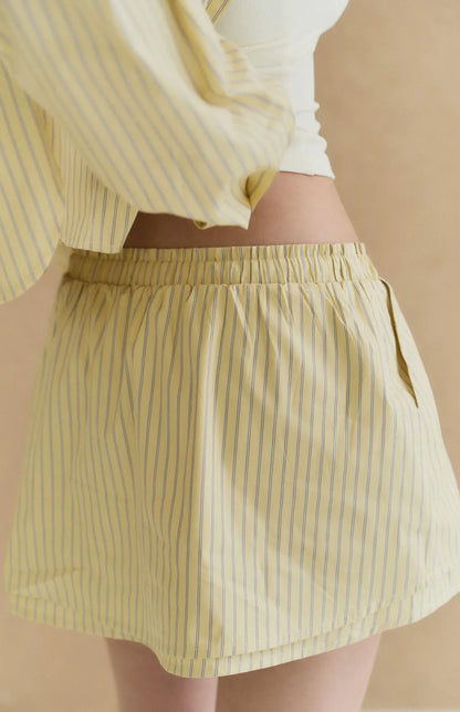 Striped Double-Layer Paperbag Skort<br/>美式條紋雙層花苞褲裙