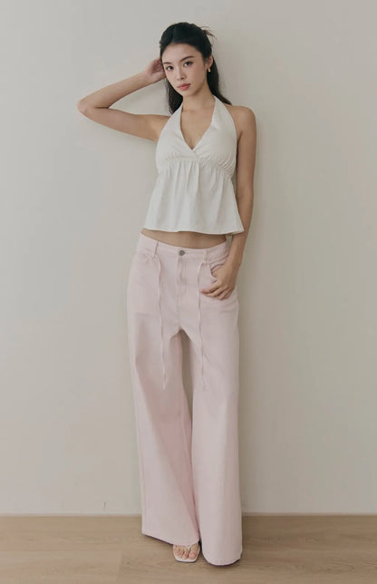 Halter V-Neck Babydoll Bra Top<br/>繞脖V領收腰傘擺Bra Top