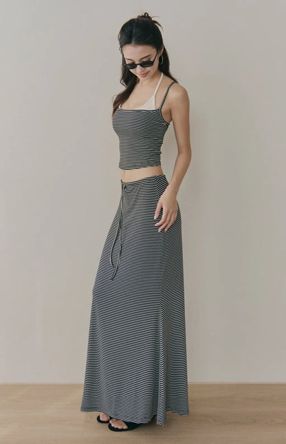 Striped Layered Halter Scoop Bra Top<br/>條紋假兩件U領綁帶Bra Top