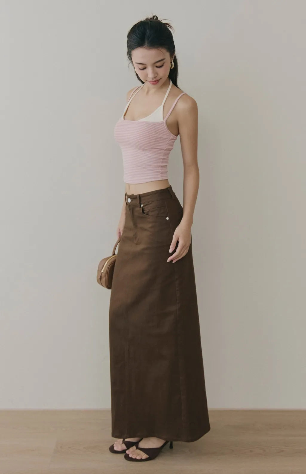 Striped Layered Halter Scoop Bra Top<br/>條紋假兩件U領綁帶Bra Top