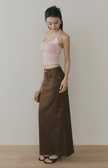 Striped Layered Halter Scoop Bra Top<br/>條紋假兩件U領綁帶Bra Top