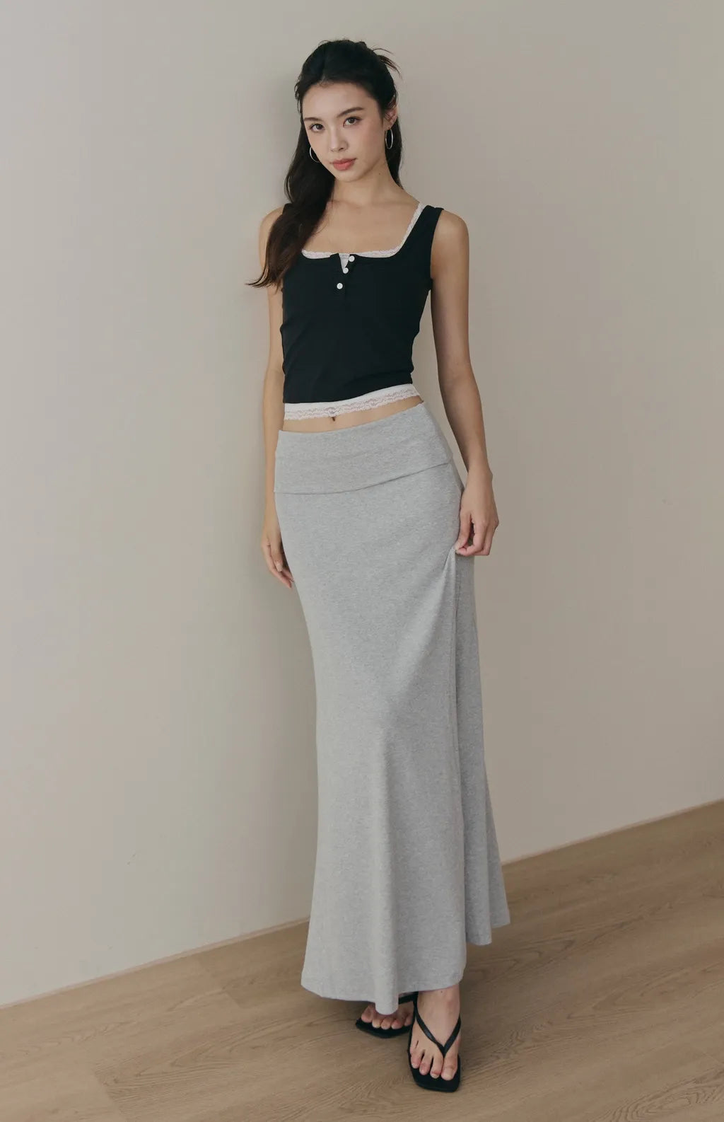 Tencel Layered Lace-Trim Henley Bra Top<br/>天絲假兩件蕾絲可開釦Bra Top