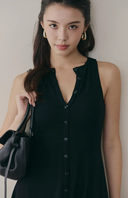 Knit Button-Front A-Line Bra Dress<br/>針織削肩可開釦A字Bra Dress