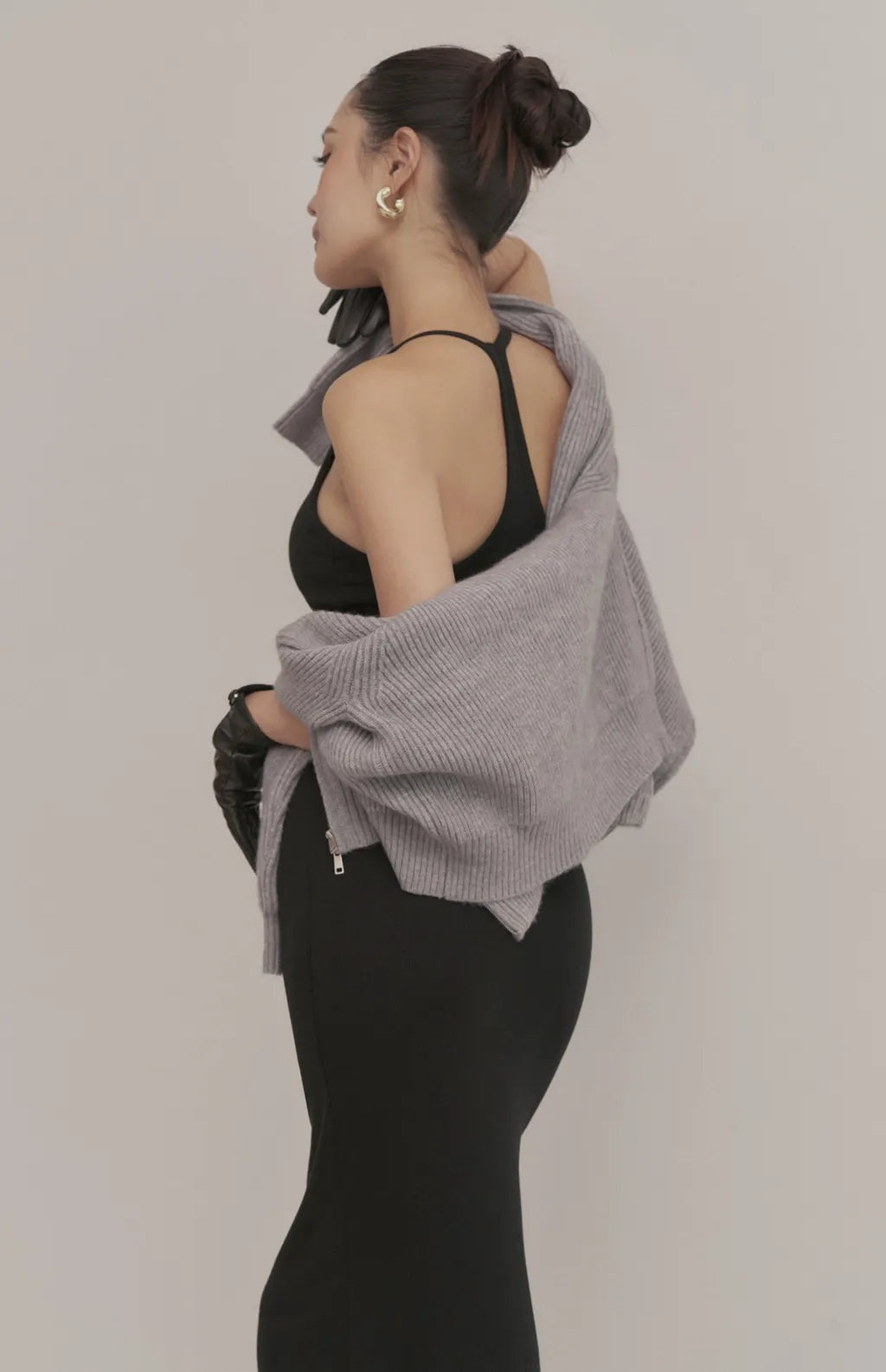 Ribbed V-Neck Racerback Bodycon Maxi Bra Dress<br/>羅紋V領挖背修身Bra Dress