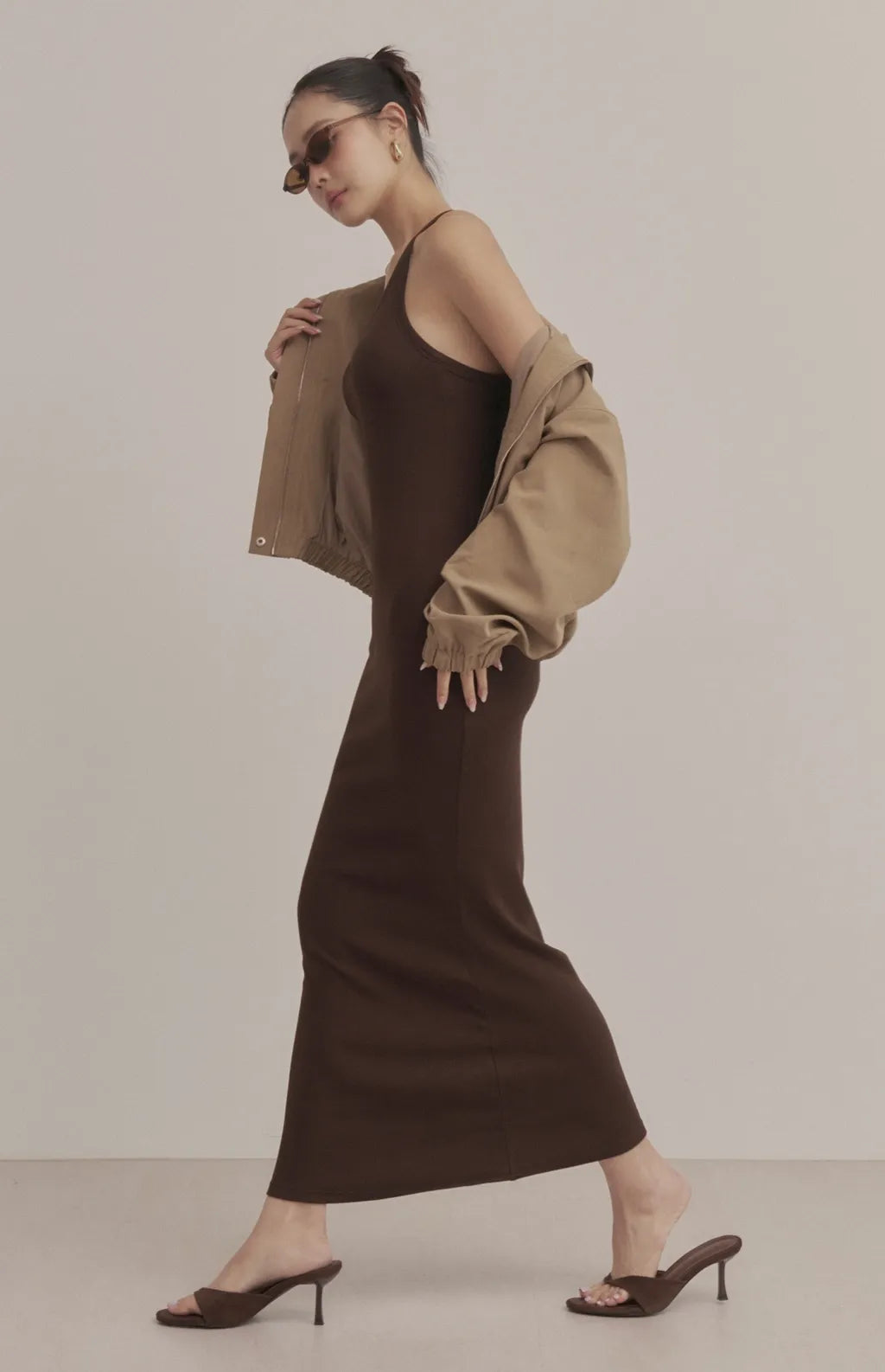 Ribbed V-Neck Racerback Bodycon Maxi Bra Dress<br/>羅紋V領挖背修身Bra Dress