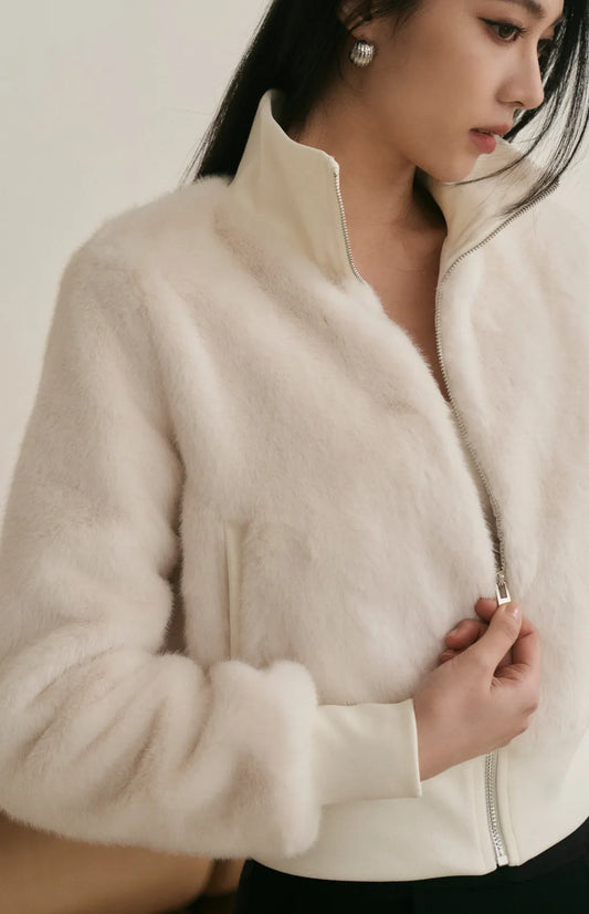 Faux Fur Zip-Up Jacket <br/>貂毛感立領拉鍊外套 By Beigy - Milu