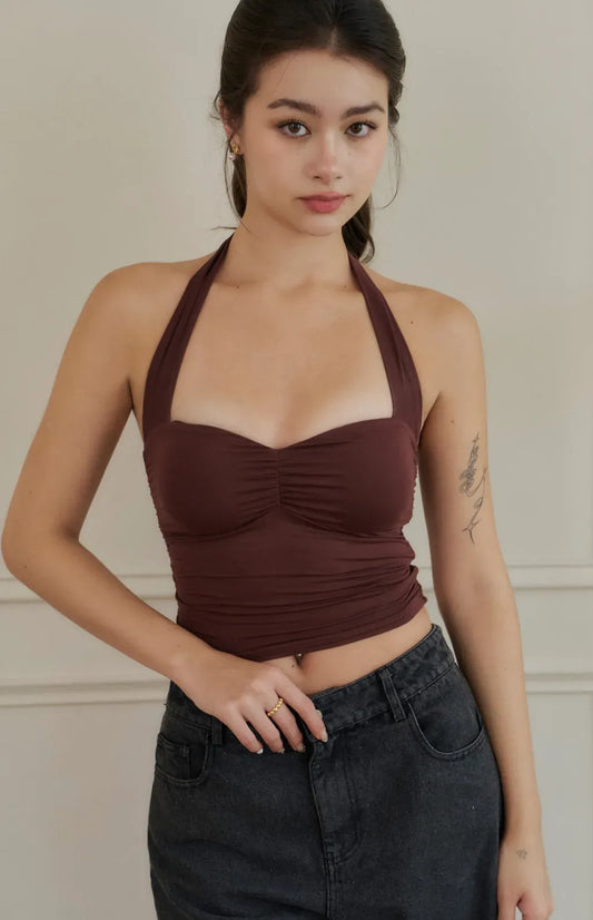 Halter Neck Strap Bra Top<br/>繞脖綁帶抓皺Bra Top By Beigy - Milu