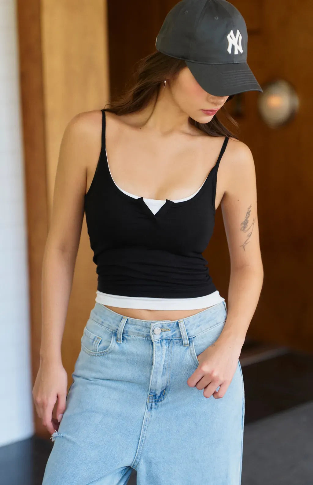 Slight V-Neck Two Piece Bra Top<br/>美式小V領假兩件Bra Top