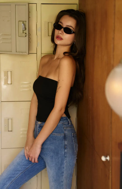 Ribbed Strapless Bra Top<br/>心機抓皺羅紋平口Bra Top