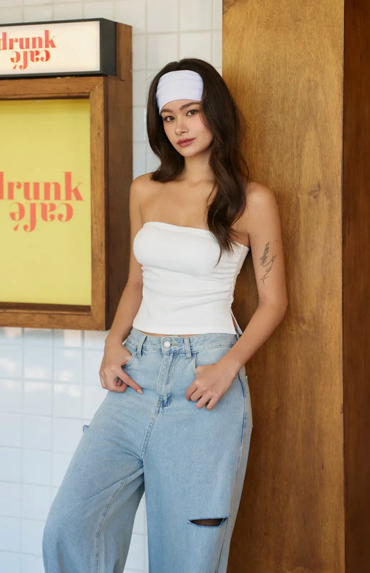 Ribbed Strapless Bra Top<br/>心機抓皺羅紋平口Bra Top