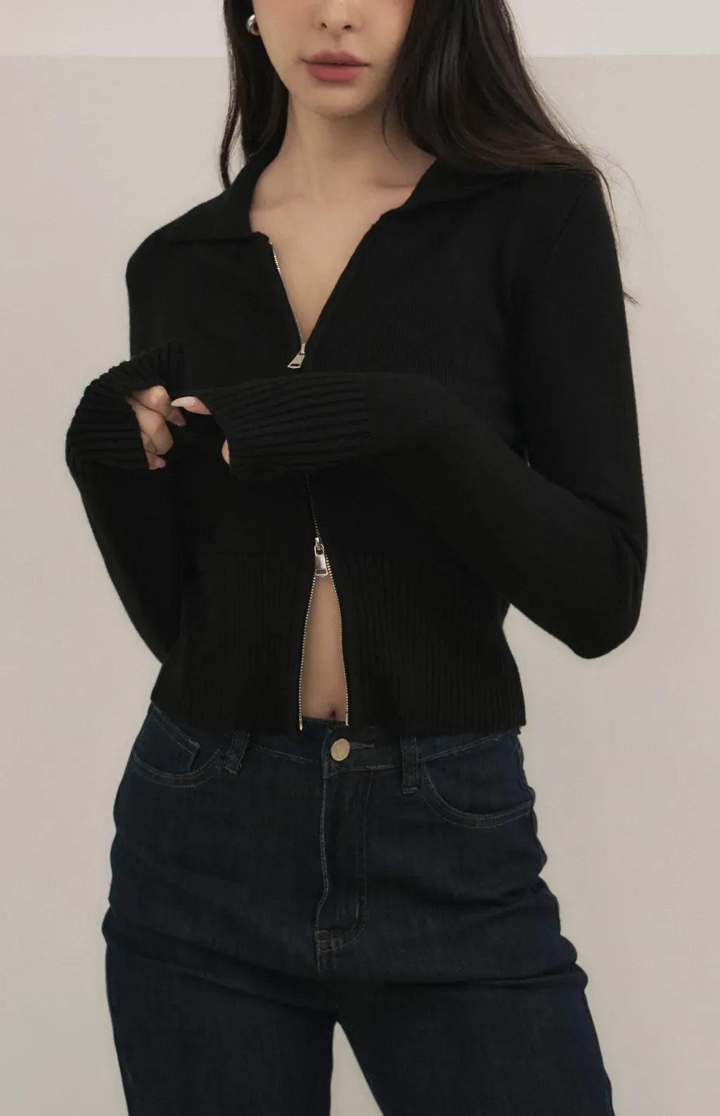 Mercerized Cotton Two-Way Zipper Jacket<br/>絲光針織雙向拉鏈外套