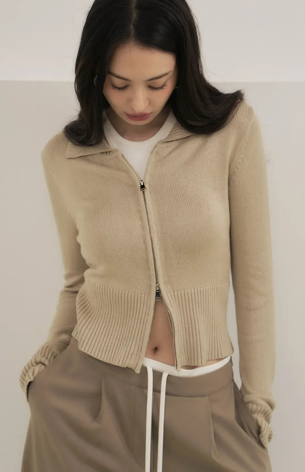 Mercerized Cotton Two-Way Zipper Jacket<br/>絲光針織雙向拉鏈外套