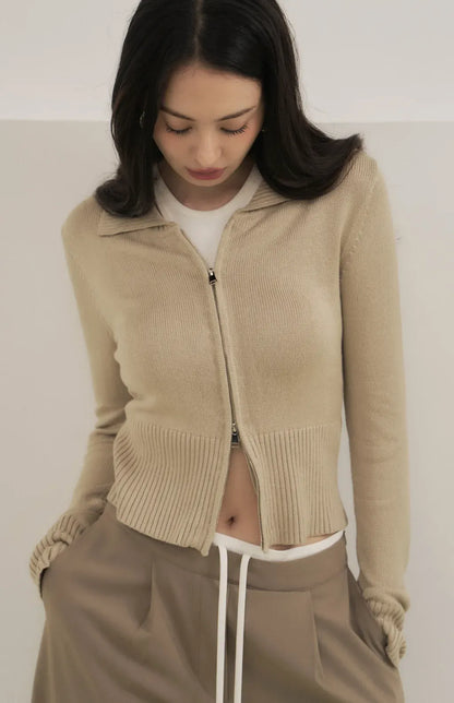 Mercerized Cotton Two-Way Zipper Jacket<br/>絲光針織雙向拉鏈外套