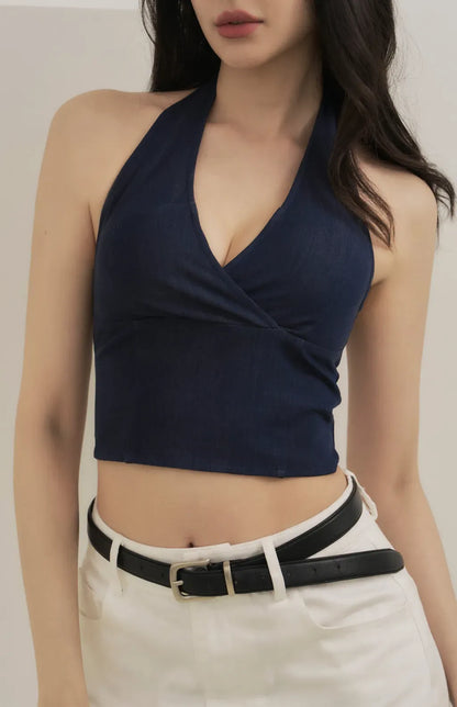 V-Neck Denim Bra Top<br/>率性繞頸V領牛仔Bra Top