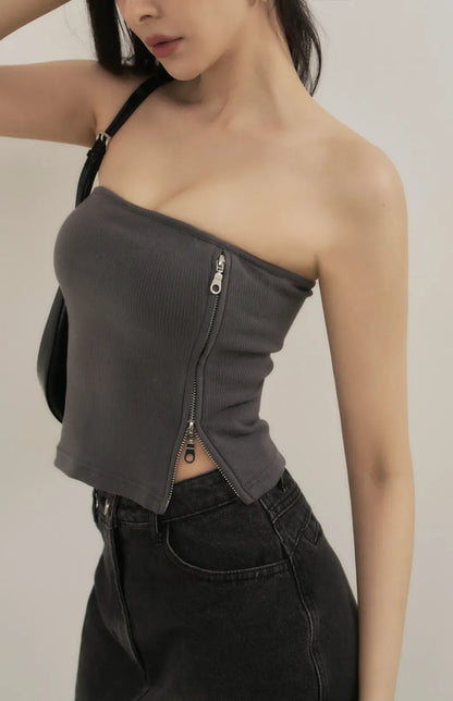 Side Zipper Strapless Bra Top<br/>側拉鏈造型平口Bra Top