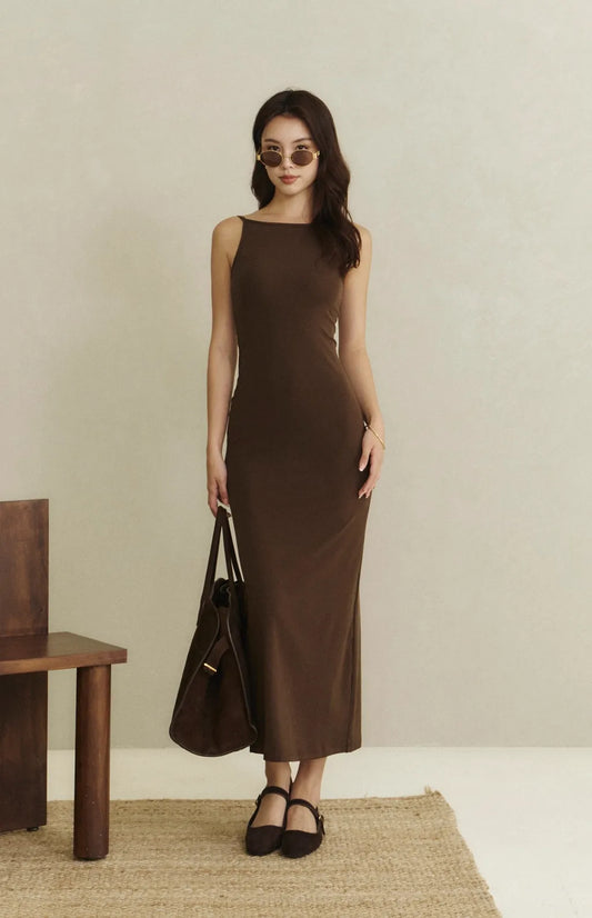 Boat Neck Maxi Bra Dress<br/>極簡船型領修身美背Bra Dress