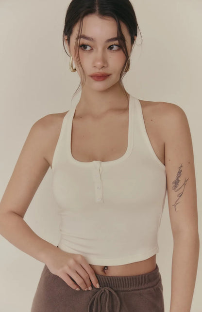 Cozy Wool-Blend Square Neck Button Bra Top<br/>羊毛暖絨方領開釦Bra Top