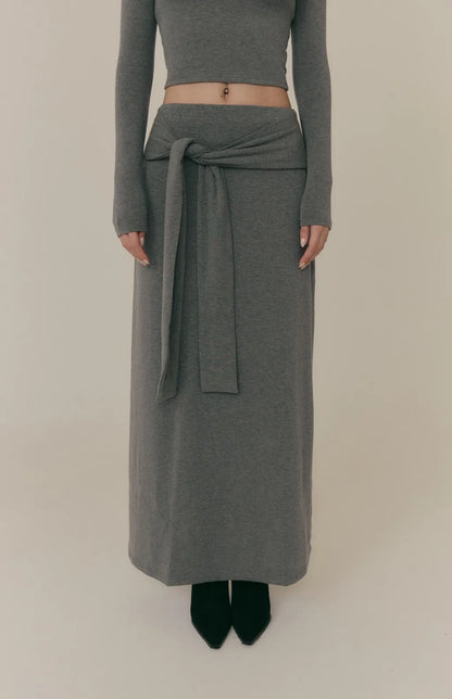 (預購) Wool-Blend Tie-Waist Long Skirt<br/>羊毛假兩件綁帶裙