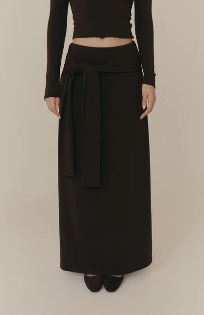 Cozy Wool-Blend Tie-Waist Long Skirt<br/>羊毛暖絨假兩件綁帶裙