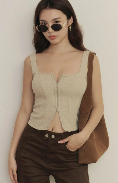 Woolen Zip-Up Bra Top<br/>毛呢立體壓線拉鍊Bra Top