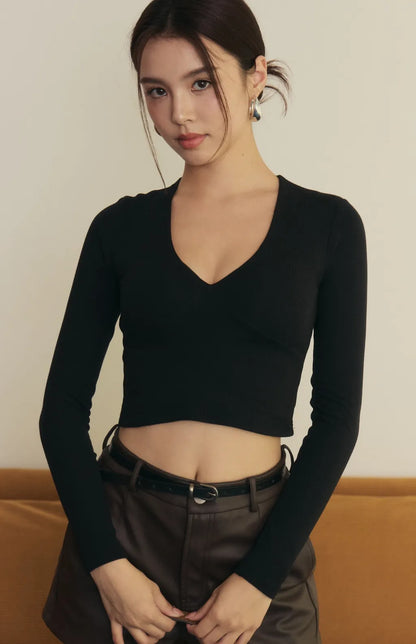 Push Up V-Neck Long-Sleeve Bra Top<br/>立體美胸V領長袖Bra Top