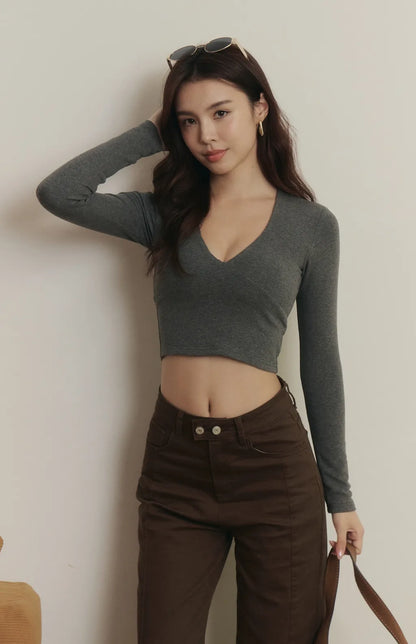 Push Up V-Neck Long-Sleeve Bra Top<br/>立體美胸V領長袖Bra Top