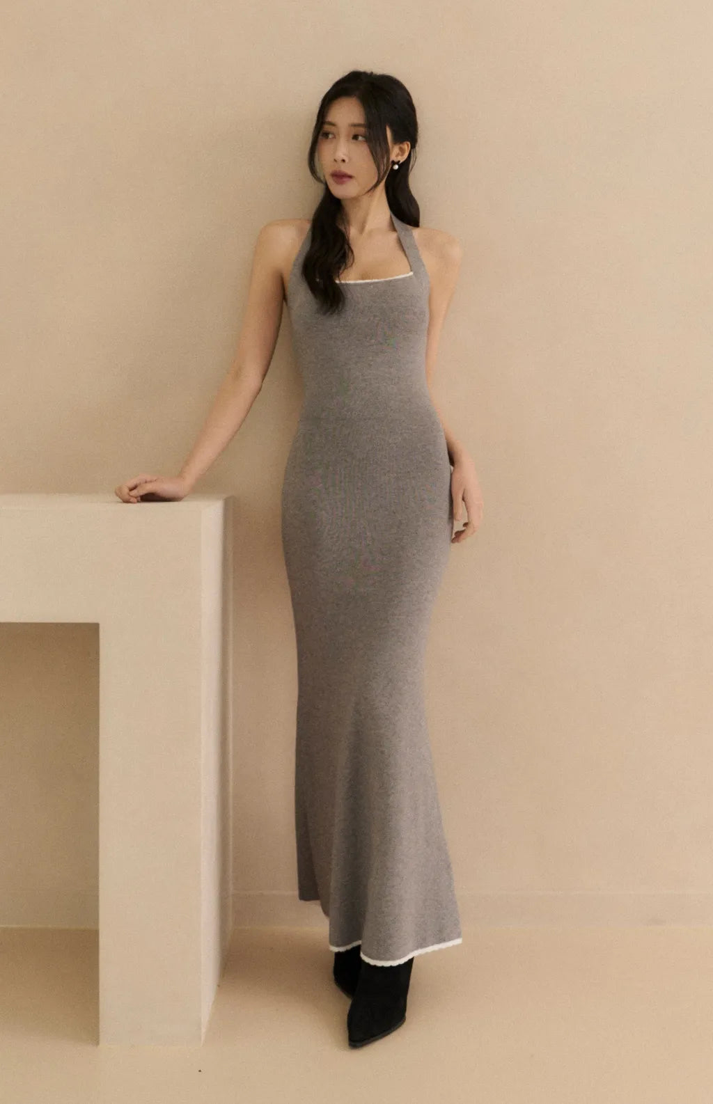 (現貨) Contrast Scalloped Halter Knit Bra Dress<br/>針織撞色花邊繞頸Bra Dress -【XS-M】