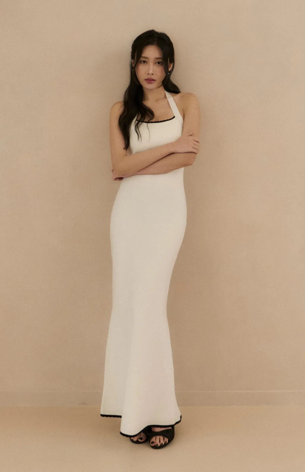 (現貨) Contrast Scalloped Halter Knit Bra Dress<br/>針織撞色花邊繞頸Bra Dress -【XS-M】
