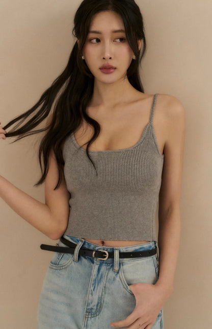 Push Up Knit Spaghetti Strap Bra Top<br/>針織細肩U領Bra Top