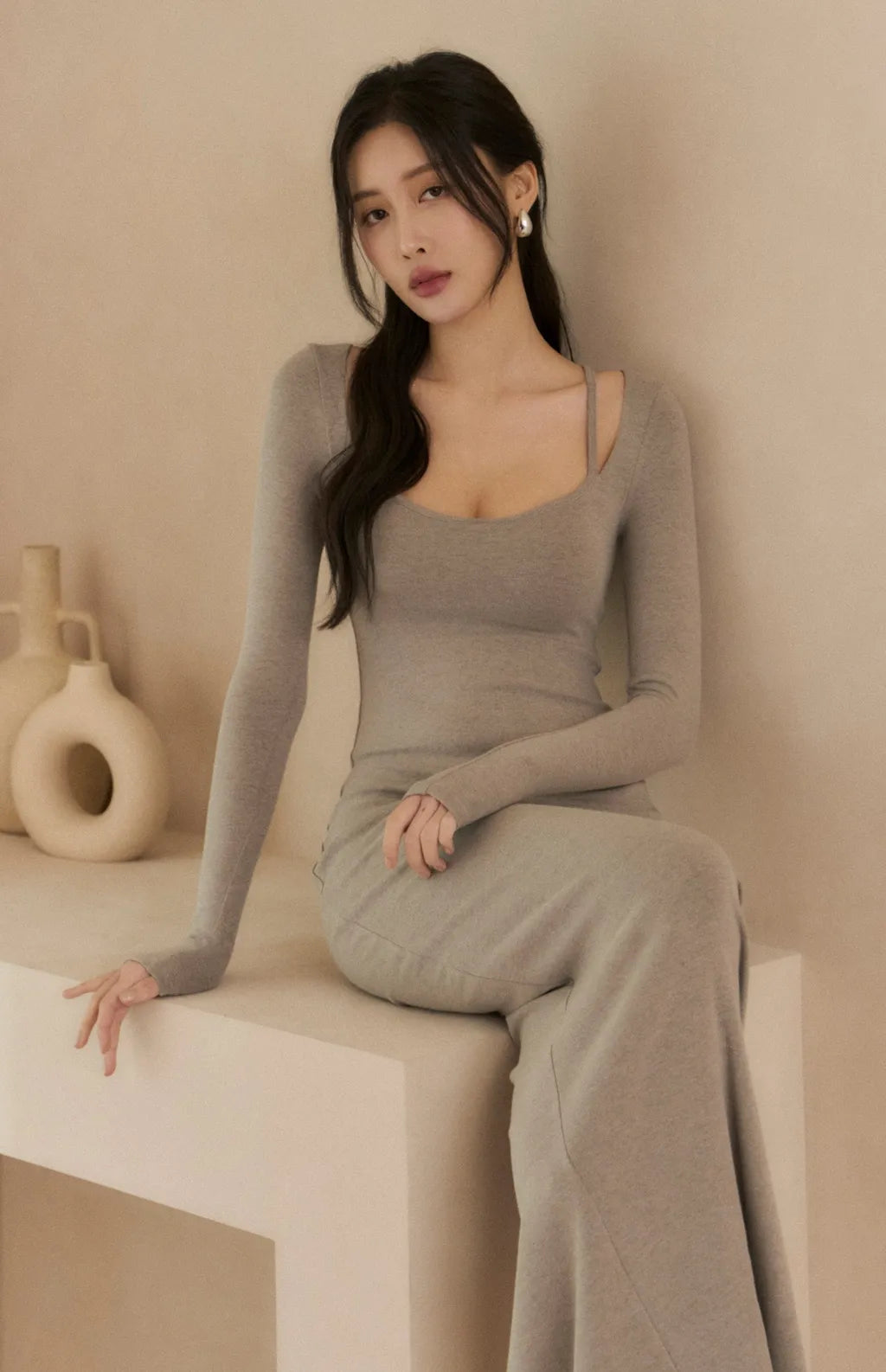 (最後現貨) Tencel Square Neck Layered Slimming Bra Dress<br/>天絲方領假兩件修身Bra Dress -【XS-M】