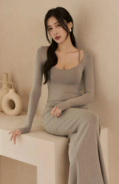 (最後現貨) Tencel Square Neck Layered Slimming Bra Dress<br/>天絲方領假兩件修身Bra Dress -【XS-M】