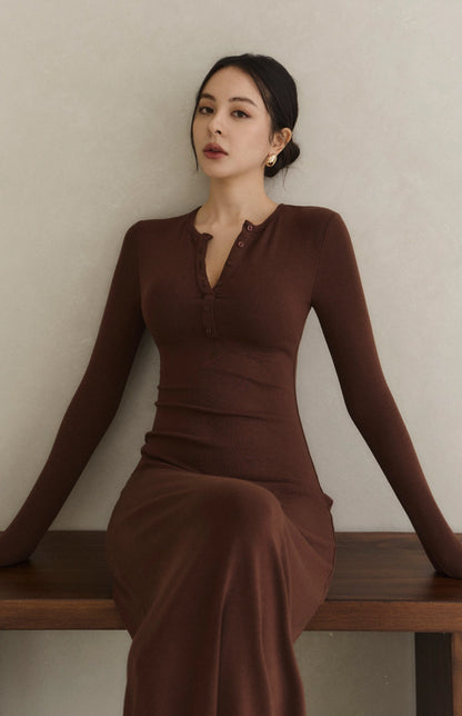 Modal Round-Neck Button A-Line Bra Dress<br/>莫代爾圓領排釦傘擺Bra Dress