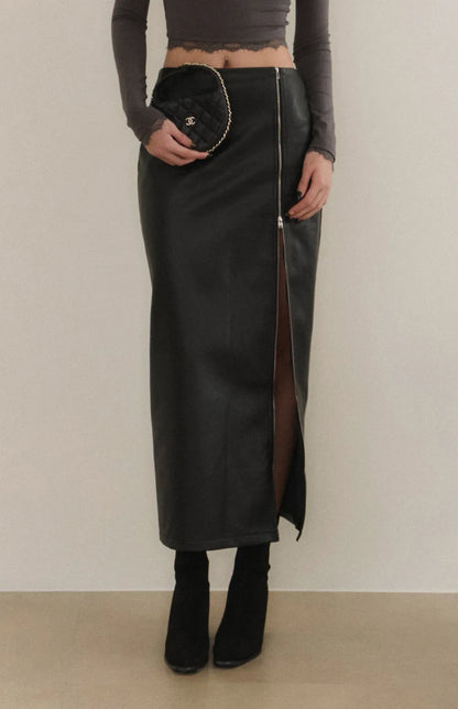 (最後現貨) Leather Maxi Skirt With Side Metal Zipper<br/>金屬側拉鍊皮革長裙