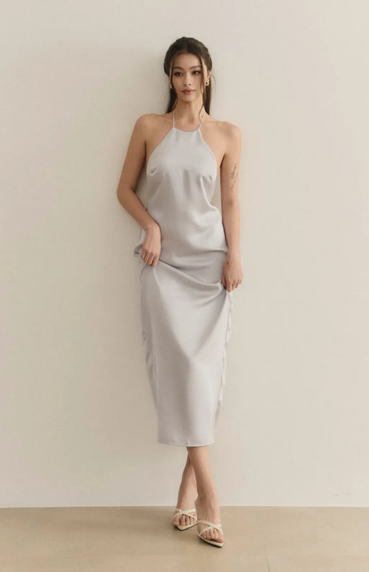 Goddess Satin Halter Open-Back Maxi Bra Dress<br/>女神緞面削肩美背長Bra Dress
