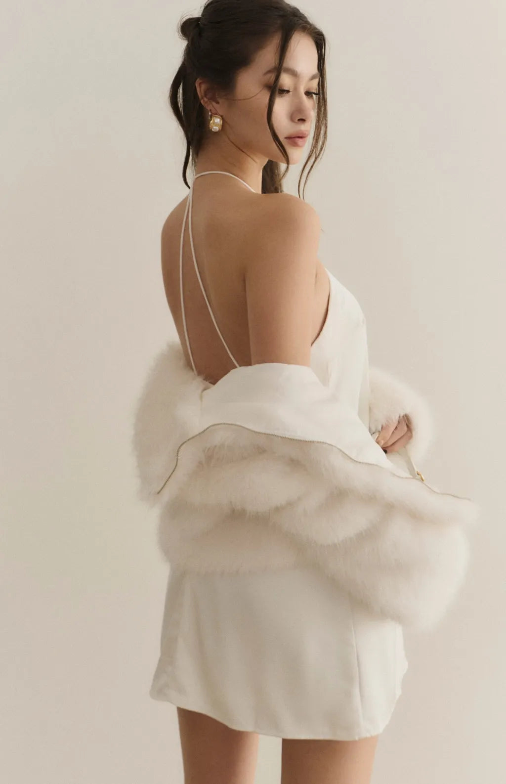 Goddess Satin Halter Open-Back Mini Bra Dress<br/>女神緞面削肩美背短Bra Dress