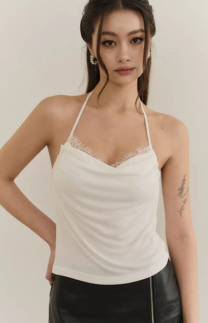 Ruched Lace Draped Tie-Front Bra Top<br/>抓皺蕾絲垂領綁帶Bra Top