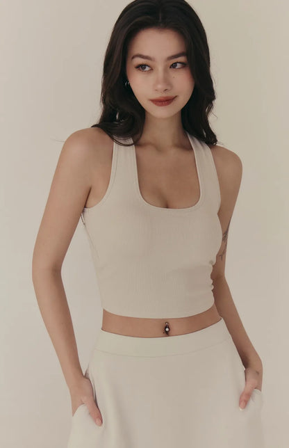 Square Neck Contrast Curved Open-Back Bra Top<br/>方領撞色弧線挖背Bra Top