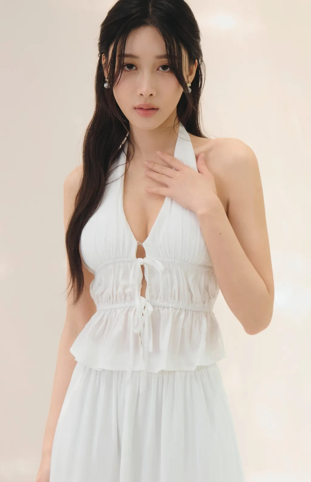 French Ruffle Halter V-Neck Peplum Bra Top<br/>法式荷葉V領繞脖Bra Top
