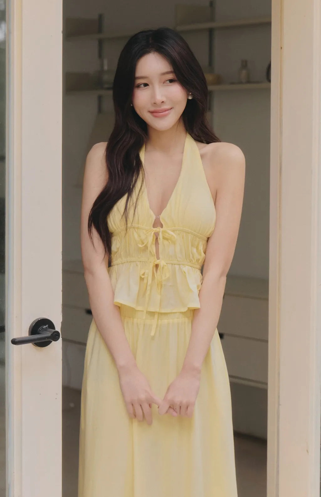 French Ruffle Halter V-Neck Peplum Bra Top<br/>法式荷葉V領繞脖Bra Top