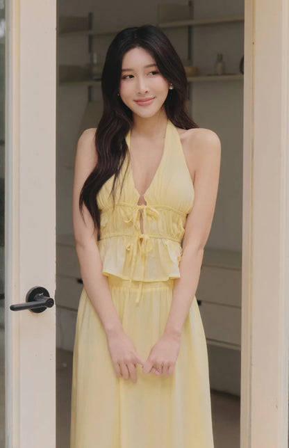 French Ruffle Halter V-Neck Peplum Bra Top<br/>法式荷葉V領繞脖Bra Top