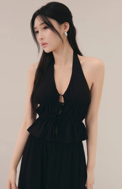 French Ruffle Halter V-Neck Peplum Bra Top<br/>法式荷葉V領繞脖Bra Top