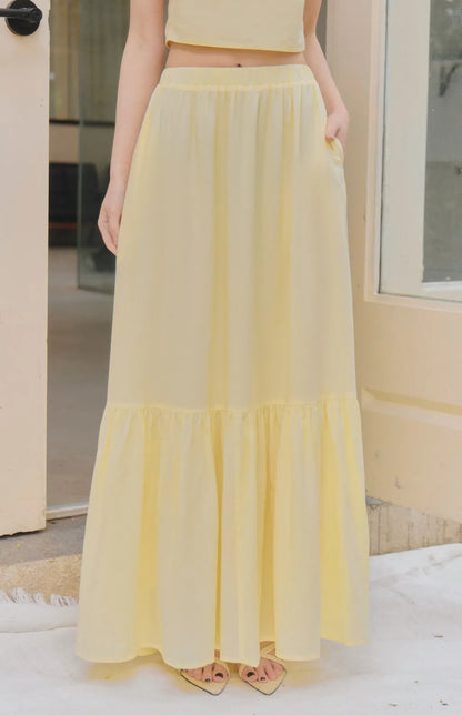 French Tiered Ruffle Flowy Maxi Skirt<br/>法式荷葉飄逸感長裙