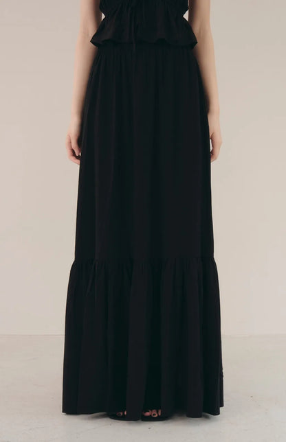 French Tiered Ruffle Flowy Maxi Skirt<br/>法式荷葉飄逸感長裙