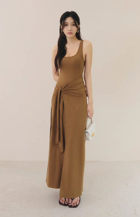 Square Neck Tie-Waist Faux-Layer Bra Dress<br/>方領綁帶假兩件Bra Dress