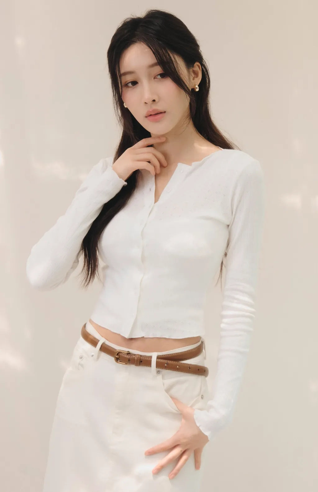Lace Trim Ribbed Knit Cardigan<br/>針織蕾絲花邊圓領開衫