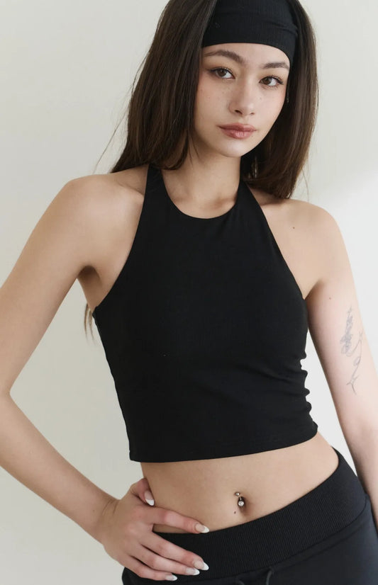 High-Neck Padded Tank<br/>修身高領削肩Bra Top