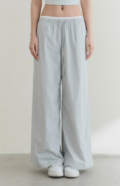 UPF50+ Drawstring Faux-Layer Wide Leg Pants<br/>防曬UPF50+抽繩假兩件直筒長褲