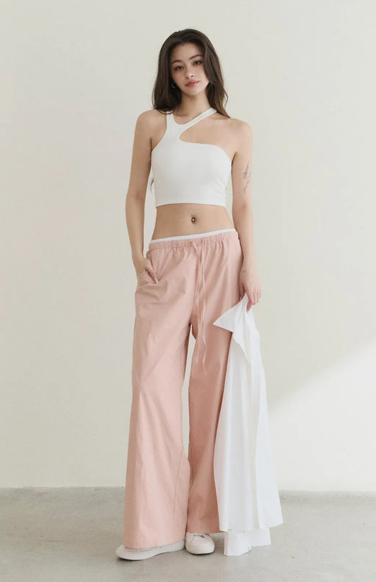 UPF50+ Drawstring Faux-Layer Wide Leg Pants<br/>防曬UPF50+抽繩假兩件直筒長褲