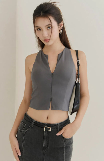 Minimal Front-Zip Bra Top<br/>極簡削肩拉鍊Bra Top